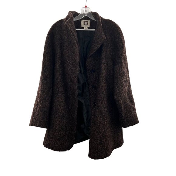 Anne Klein Women's Wool Blend Nubbed Pea Coat Button Up Brown/Black Size XL - Picture 1 of 9